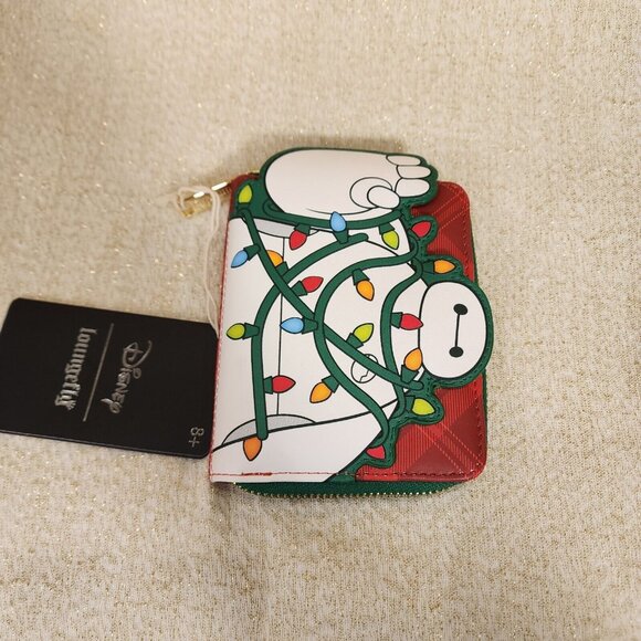 Loungefly Disney Big Hero 6 Baymax Holiday Lights Plaid Christmas Zip Wallet NEW - Picture 8 of 12